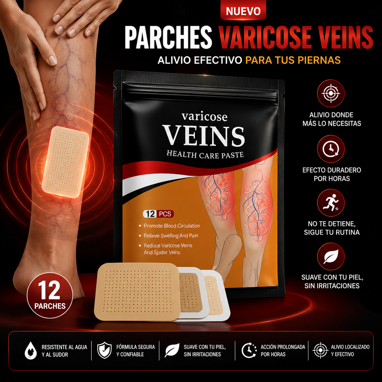 Alivia Tus Várices - Pack Parches Naturales x48 Premium