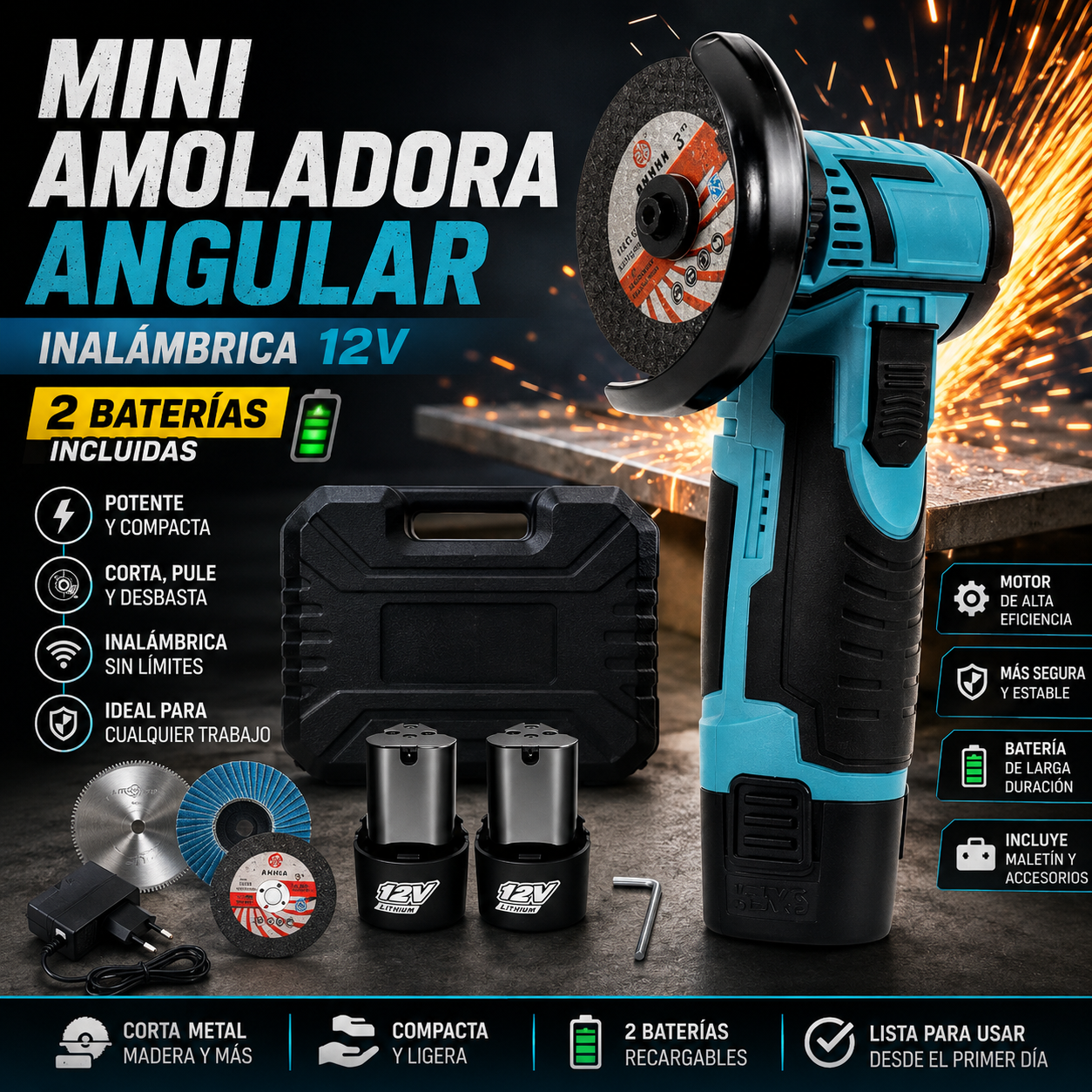 Mini Amoladora Profesional - Incluye Maletín y 2 Baterías®