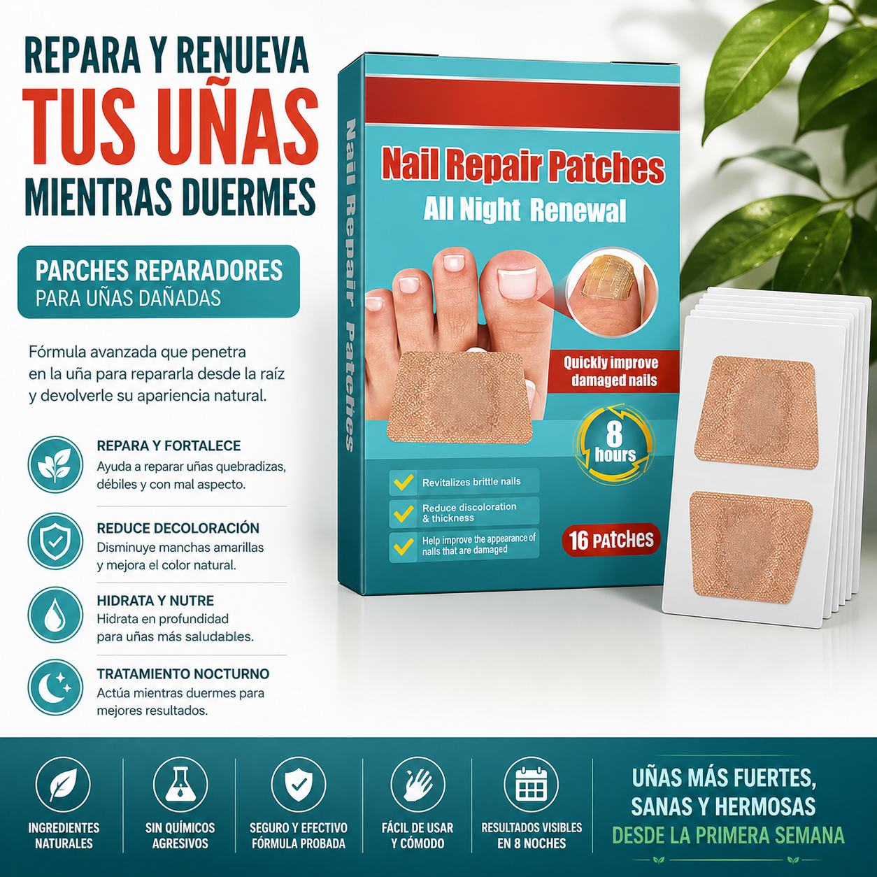 16 Parches Reparadores de Uñas