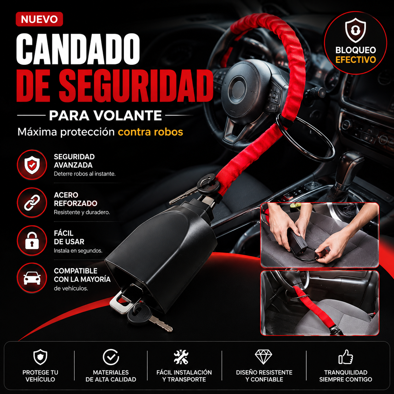 Protege Tu Auto - Candado de Seguridad Para Volante Premium®