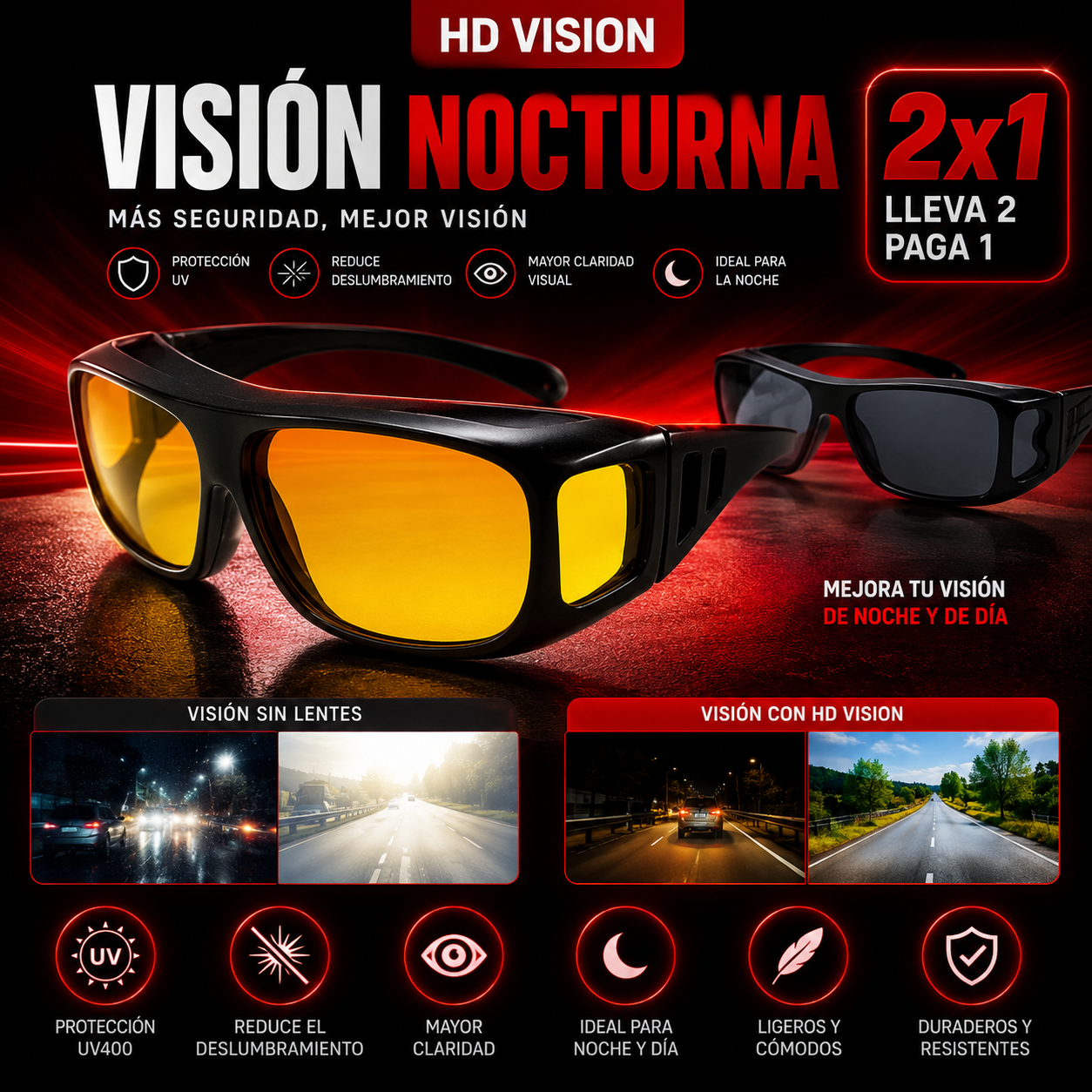 Visión Perfecta Día y Noche - Pack 2x1 Lentes HD Vision®