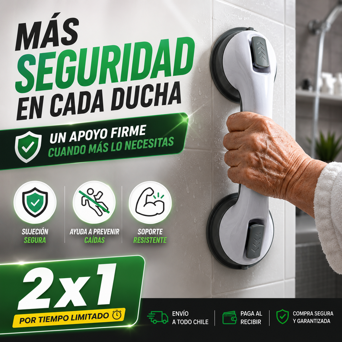"2x1" Barra Anticaídas de Seguridad para Baño y Ducha